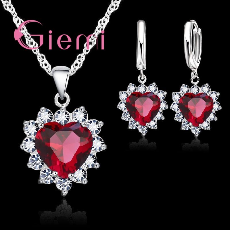 Liefde Hart Kristallen Hanger Zilver Kleur Partij Sieraden Sets Ketting Oorbellen Voor Vrouwen Valentijn Geschenken
