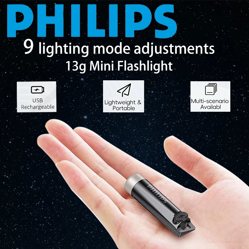 PHILIPS 2025 nuevo SFL1121 EDC linterna LED recargable Mini EDC llavero linternas lámpara de Camping para senderismo autodefensa