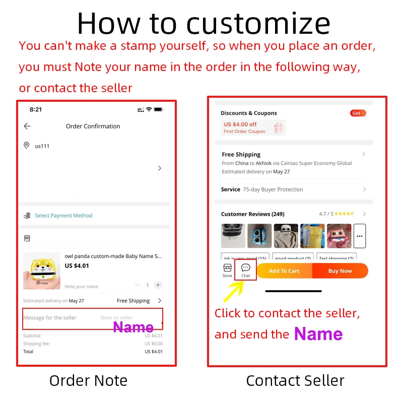 Children Name Stamp Custom Double -layer black and white ink Student's Seal Kindergarten Clothes Personalize Kids Name Stickers