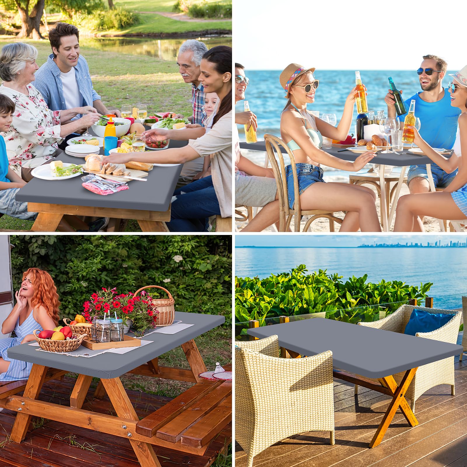 Olanly Rectangle Table Covers Outdoor Picnic Camping Waterproof Tablecloths Polyester Elastic Fitted Table Protector For Dinner