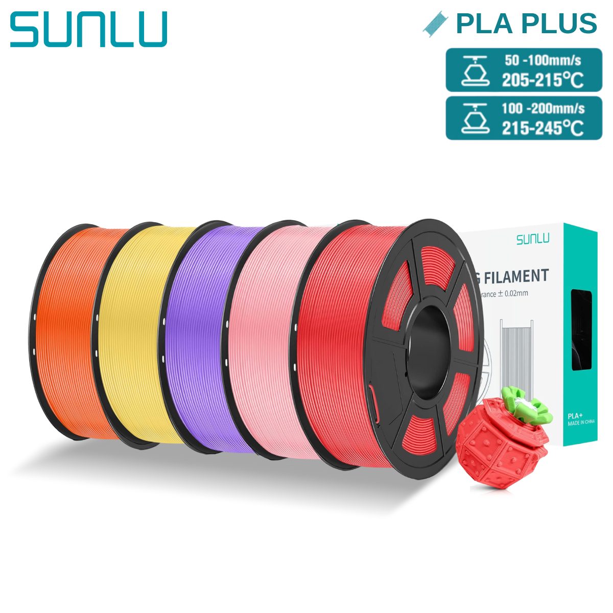 SUNLU 5 kg Pla Plus 3D-Filament PLA+, 1,75 mm, ordentlich gewickelt, gute Zähigkeit, bunte Druckerfilamente für FDM-3D-Druckmaterialien
