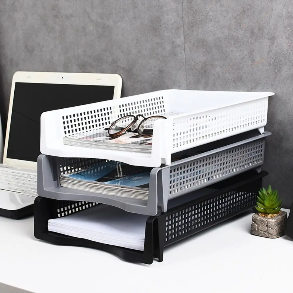 File Box Desktop A4 Document Organizer Stackable Laminated Plastic Papers Rack Storage Tray for Home Office