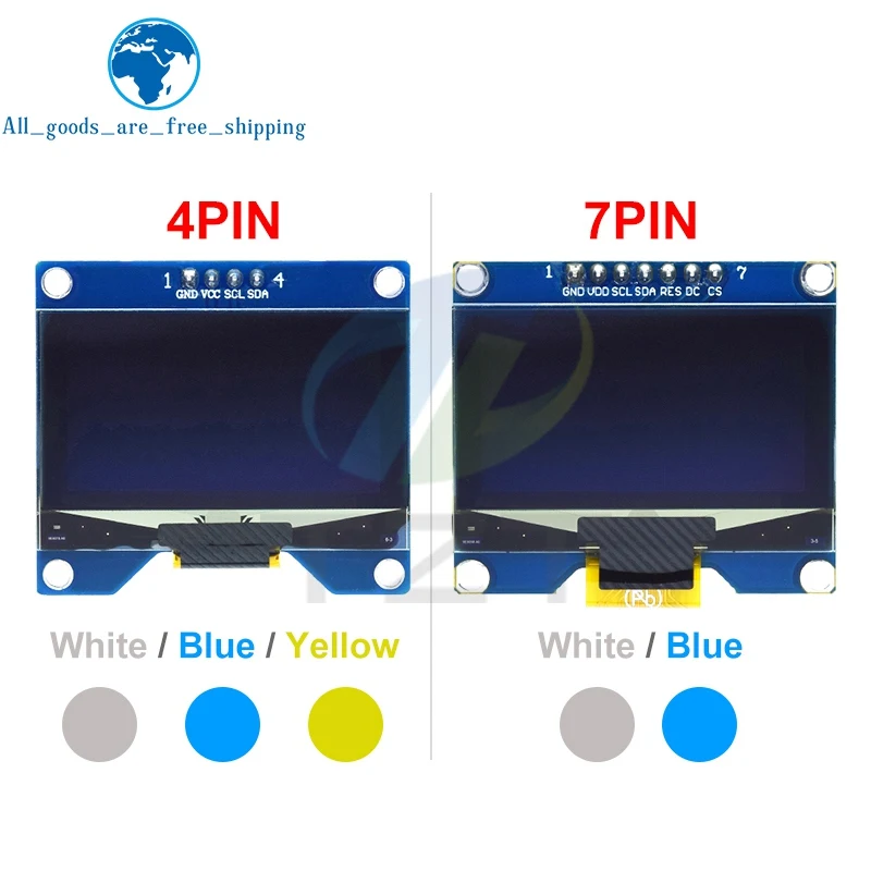 Modulo schermo OLED bianco blu giallo da 1,54 pollici 4PIN 7PIN CH1116 / SSD1309 Drive IC compatibile per interfaccia SPI SSD1306 128*64