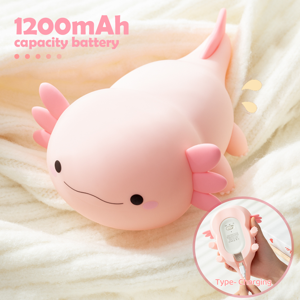 Axolotl Nachtlicht für Kinder, 2, Helligkeit, Silikon, Kinderzimmer, Schlaflicht, tragbar, wiederaufladbar über USB, Nachttischlampe für Babyzimmer