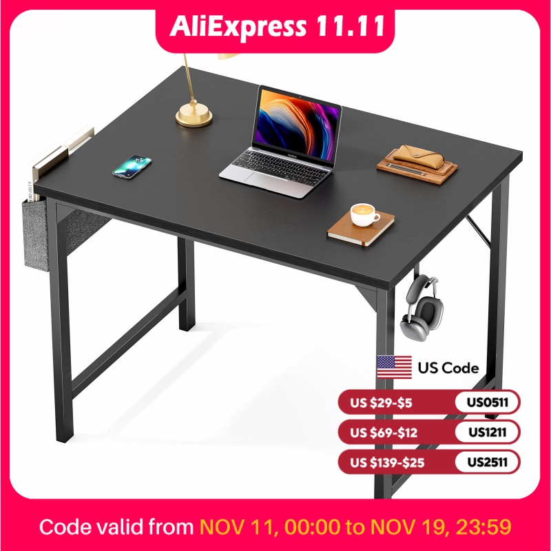 JHK Computer Desk Writing Study Office Gaming Table Modern Simple Style Compact with Side Bag Headphone Hook Easy Assembly