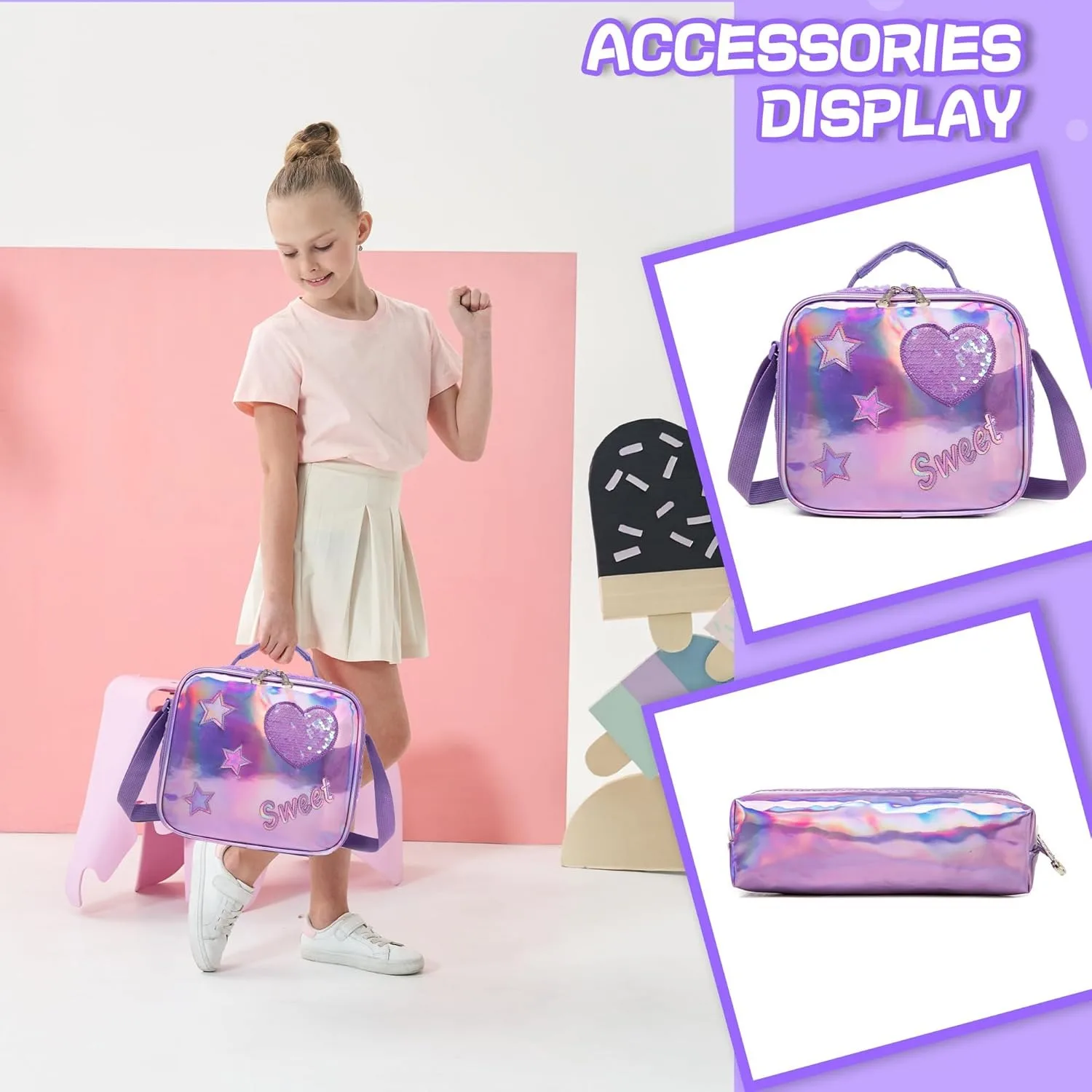Schultaschen 3PCS Nette Mädchen Roll Trolley Rucksack Primäre Kinder Rucksäcke Mädchen mit Rädern Zurück Zu Schule Student Taschen