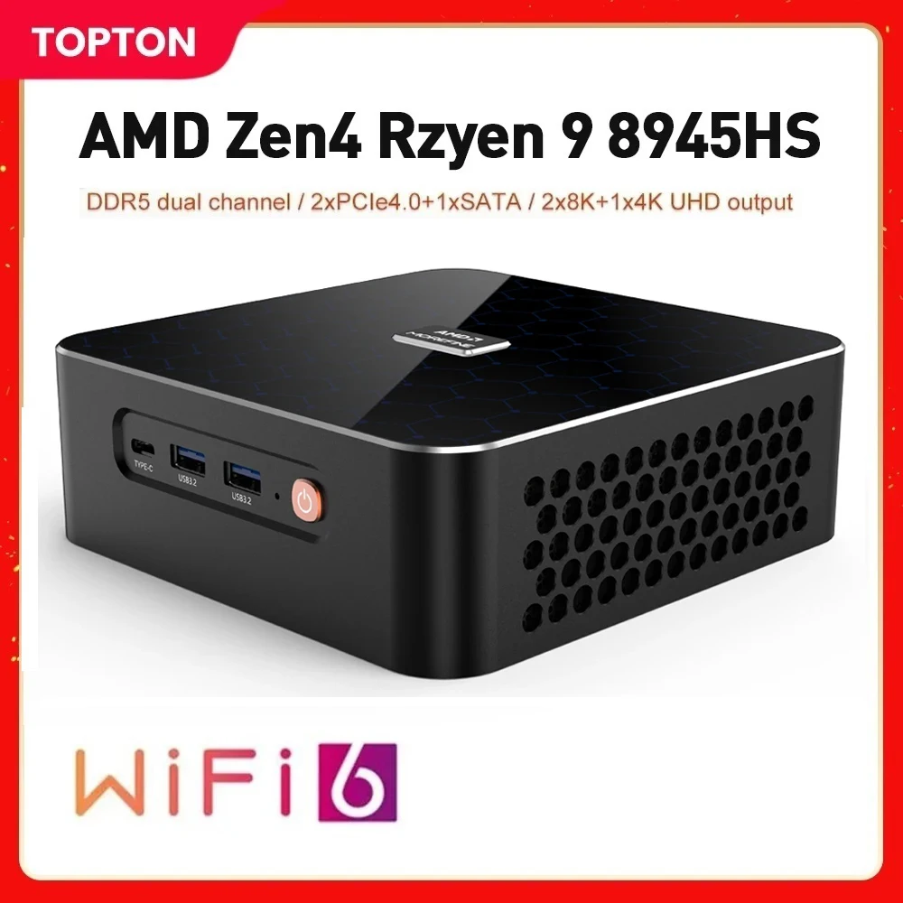 Mini PC do gier AMD Ryzen 9 8945HS Window 11 Pro 8C/16T 2xDDR5 2xPCIe4.0 1x Thunderbolt 3 (40 Gb/s) HDMI DP 2* 2.5G LAN WiFi6 BT5.2