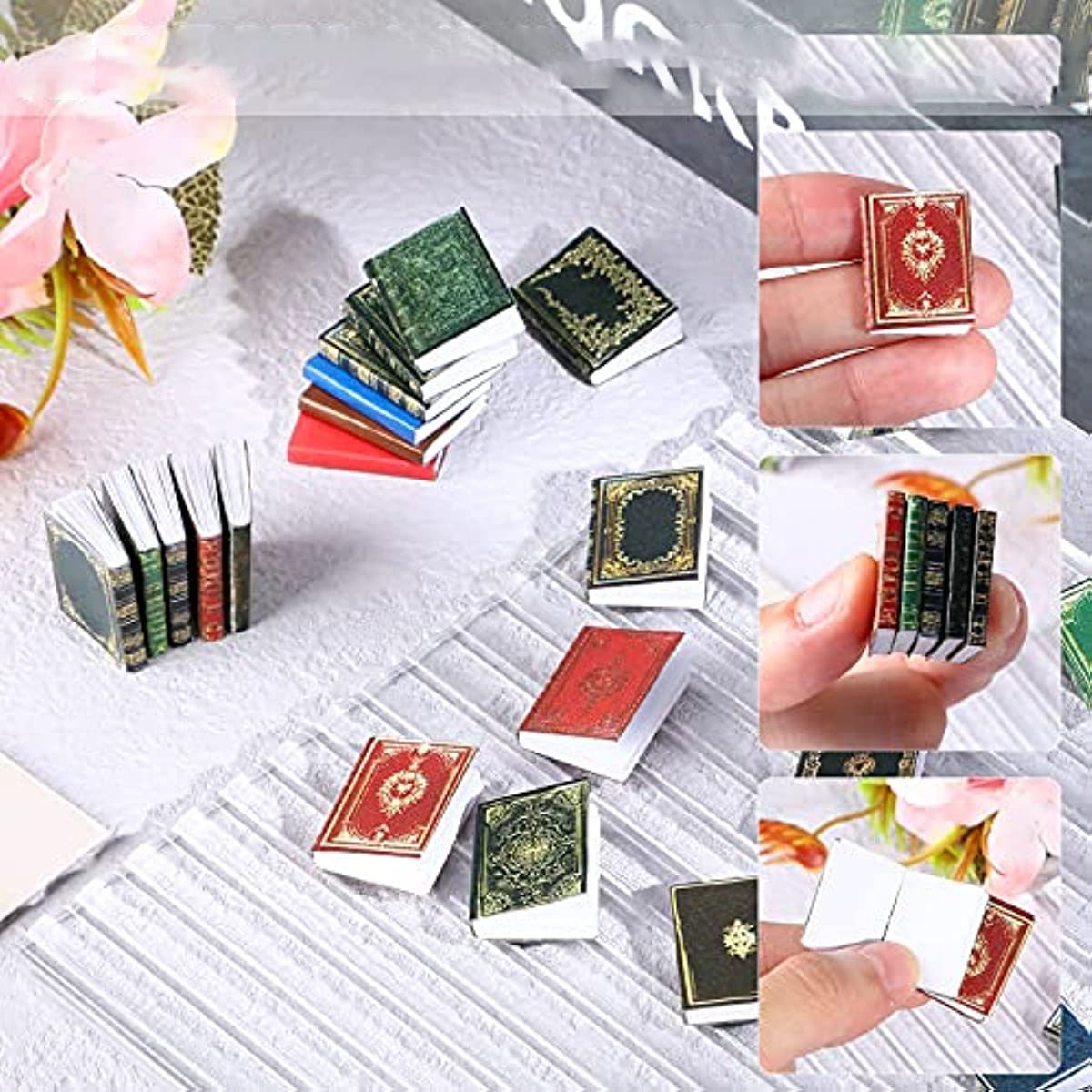 Miniatur-Puppenhaus-Bücher-Sortiment im Maßstab 1:12 – lebendiges dekoratives Zubehör für Puppenhaus, Rollenspiele und Spielzeugzubehör