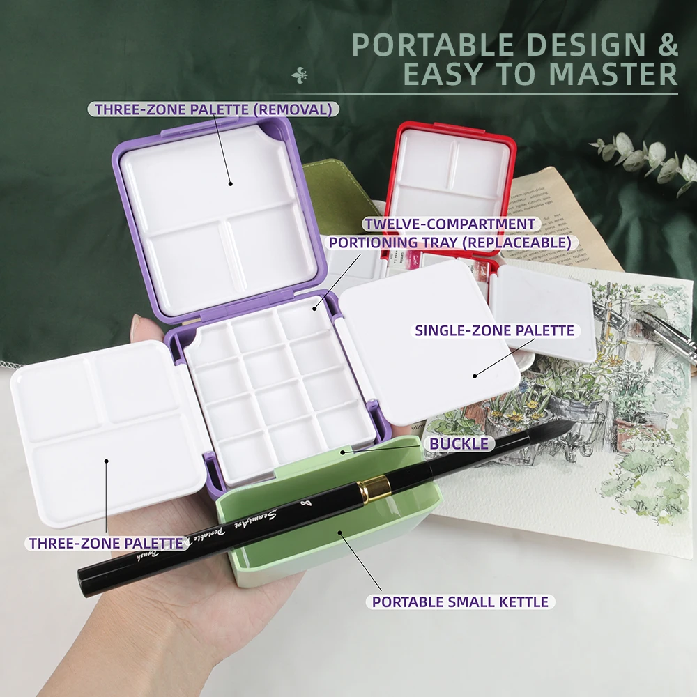 SeamiArt 1 ชิ้นแบบพกพาสีน้ําภาพวาดพลาสติกกล่อง Palette Half Pan Mini Paint Storage Case สําหรับอุปกรณ์ศิลปะ
