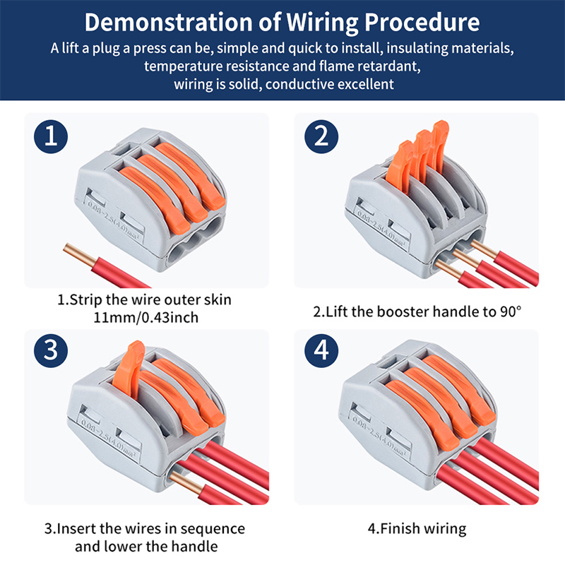 JINH 50 Pcs CMK 41 Lever Wire Quick Connectors 3 4 5 Ports Clamp Electrical Cable Home Terminal Block 0.08-4mm²/ 28-11AWG