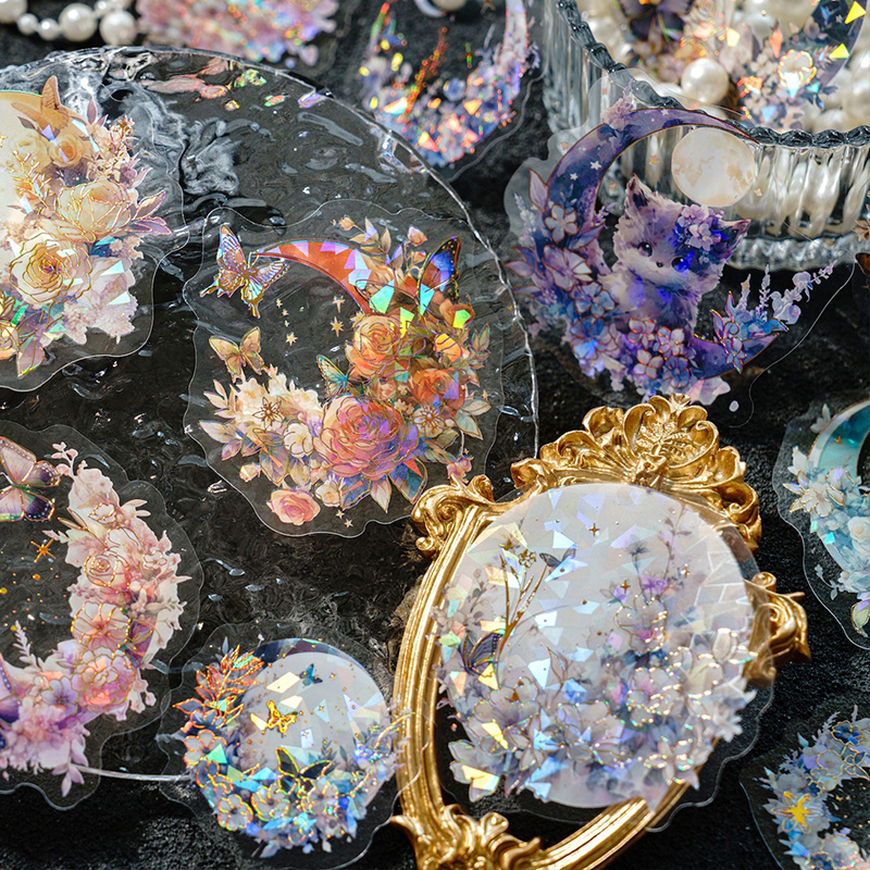 8 スタイル 20 ピース/パックヴィンテージムーン子猫ステッカーパック三次元レーザーゴールドハンドブック素材 DIY 装飾ステッカー