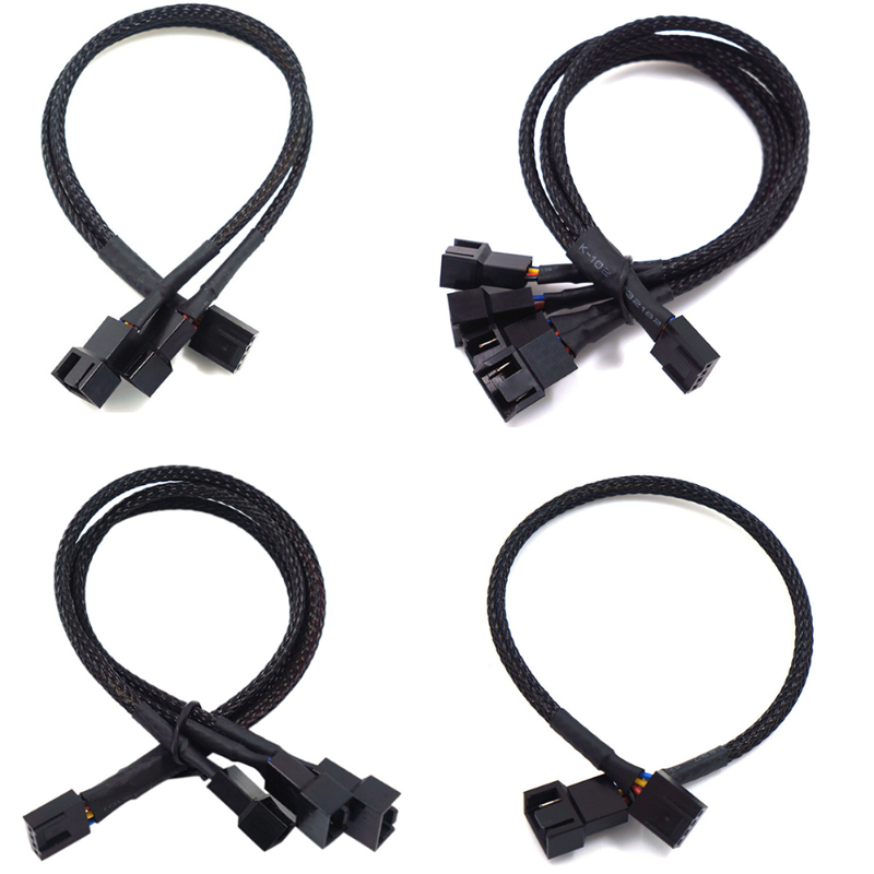 Nouveau câble de ventilateur Pwm 4 broches 1 à 4/3/2/1 voies séparateur manchon noir 27cm connecteur de câble d'extension câbles d'extension Pwm