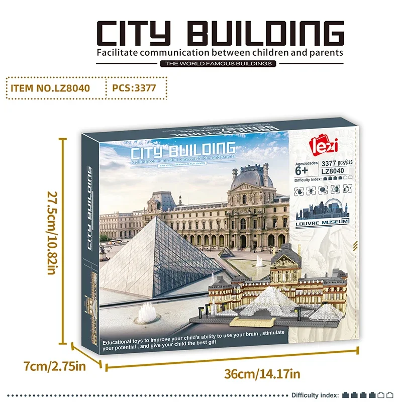 3377PCS Louvre Model Building Blocks World Famous Attractions Architectural Model Bricks Desktop Decoration Kids Toys Gifts
