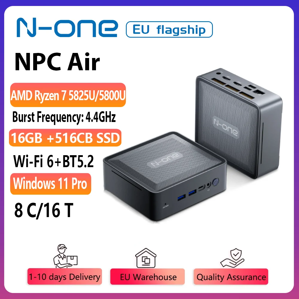 N-one AMD Ryzen 7 5825U/5800U Mini PC 16 GB DDR4 512 GB SSD Micro Desktop Computer Dual-Band WiFi 6, Bluetooth 5.2 voor thuis/kantoor