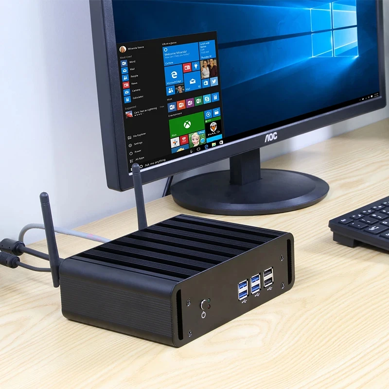 HelorPC-Mini PC industrial fanless, PC com 1LAN, 8USB, 8G, 128G, DDR3, apoio Windows 7, 8, 10, Linux, Pfense, Firewall, computador do escritório