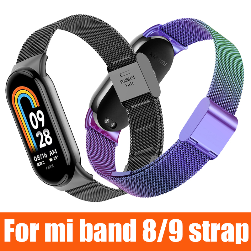 Pulseira de metal para xiaomi mi band 8 9 milan pulseira de pulso de metal sem parafusos de aço inoxidável para mi band 9 8 pulseira