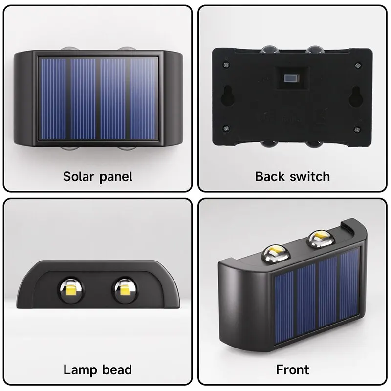 Lámpara Solar de pared para exteriores, 4/10/16LED, luz cálida, impermeable, iluminación luminosa arriba y abajo, luces decorativas para balcón, patio y jardín