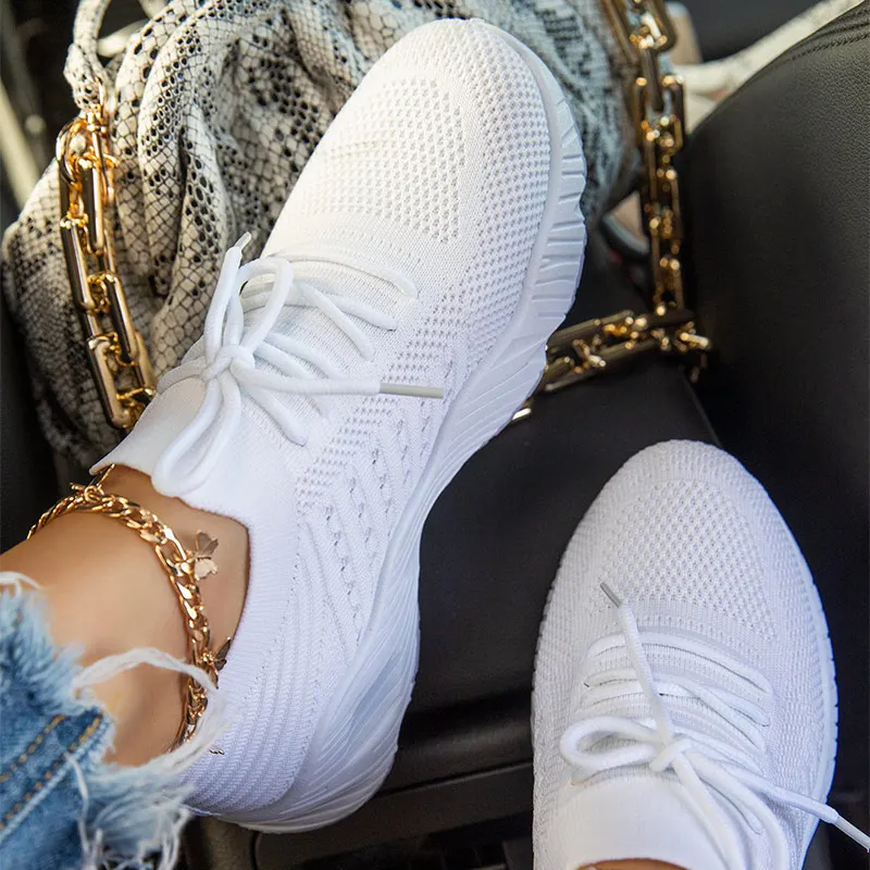 Zapatillas de deporte para mujer, zapatos informales transpirables para caminar, zapatos deportivos de verano para mujer, zapatos planos con cordones para mujer, zapatos para correr vulcanizados para mujer