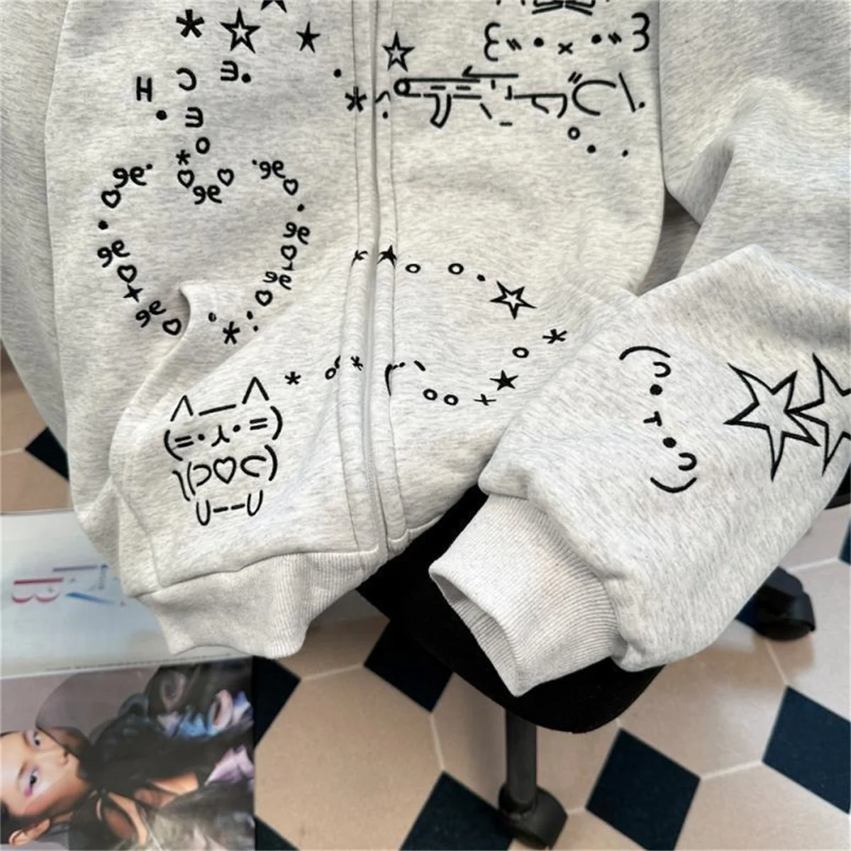 2025 casaco com capuz com estampa de gato fofo primavera e outono coleção esportiva chique com capuz casual com zíper casacos de manga comprida