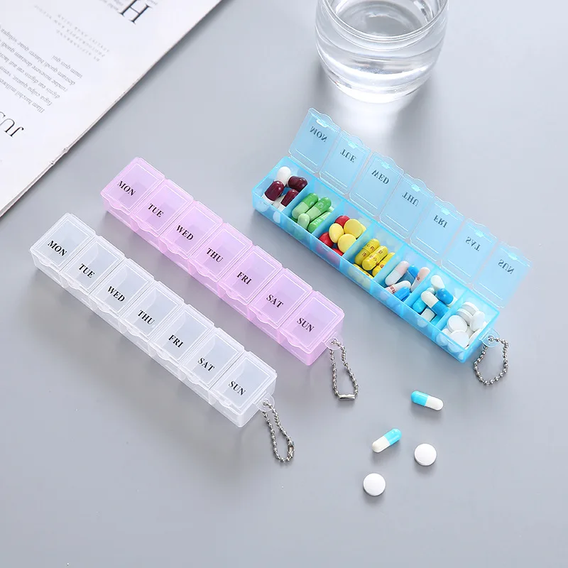 7 วันยากล่องยารายสัปดาห์ผู้ถือแท็บเล็ตจัดเก็บคอนเทนเนอร์กล่องยา Splitters 3 สี Pill Case Organizer