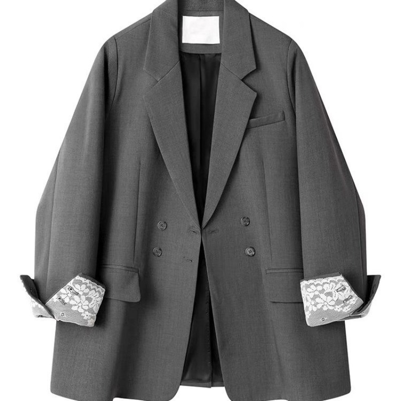 Роскошный серый, черный блейзер, брендовый женский пиджак, весенне-осенний кружевной лоскутный костюм с длинными рукавами, дизайнерский офисный женский пиджак, пальто, новинка