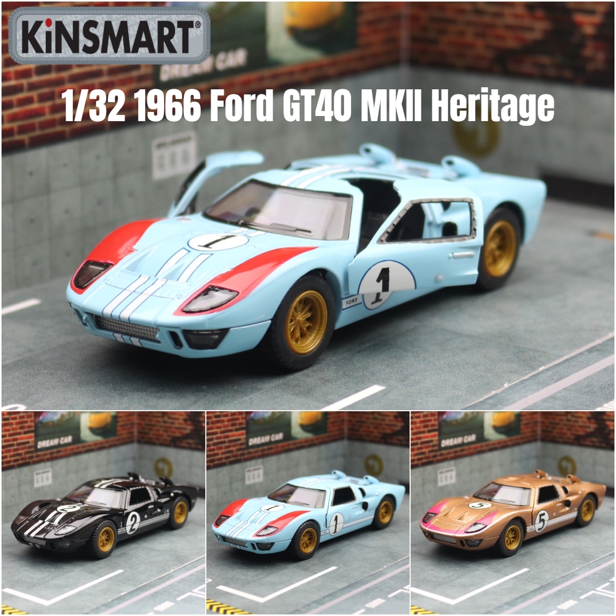 KiNSMART coche de juguete modelo 1/32 1966 Ford GT40 MKII Racing Rally aleación Diecast vehículo en miniatura colección regalo para niños niño