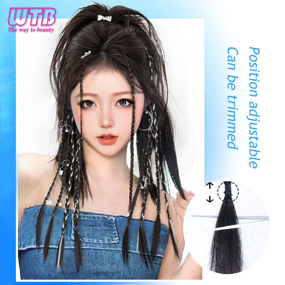 Peruca de boxe sintética com clipe BB forte, rabo de cavalo leve, peça de cabelo para mulheres 50cm de comprimento 2pcs