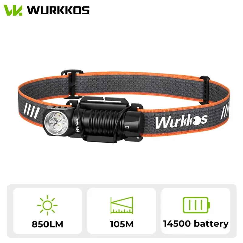 Wurkkos HD12 850 Lumens Rechargeable 14500/AA Headlamp with Red Light Flashlight with Magnet Tail for Camping Hiking Fishing