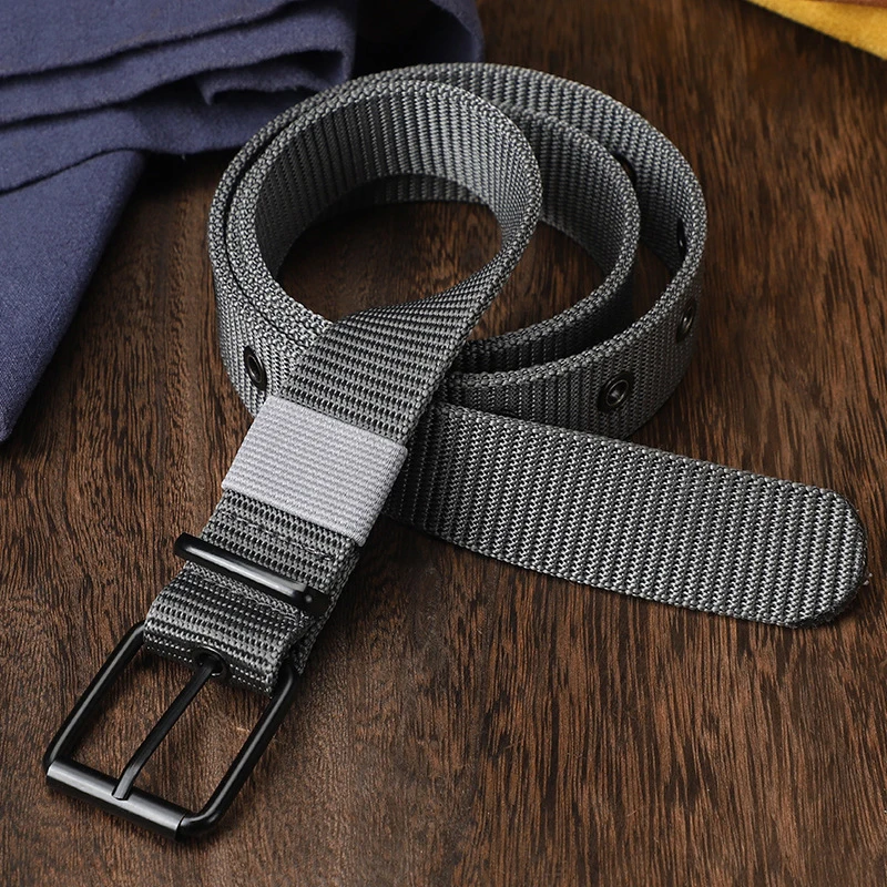 Cinturón de lona poroso con hebilla de Pin para hombre y mujer, cinturón de deportes al aire libre, cinturón de Jeans de moda con ojal