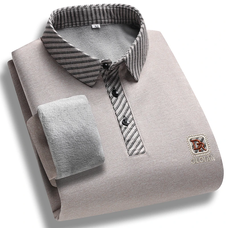 Männer Winter Pullover Fleece Pullover Polo Neck Slim Fit Elegante Luxus Marke Gefälschte Zwei Stücke Gestrickte Pullover