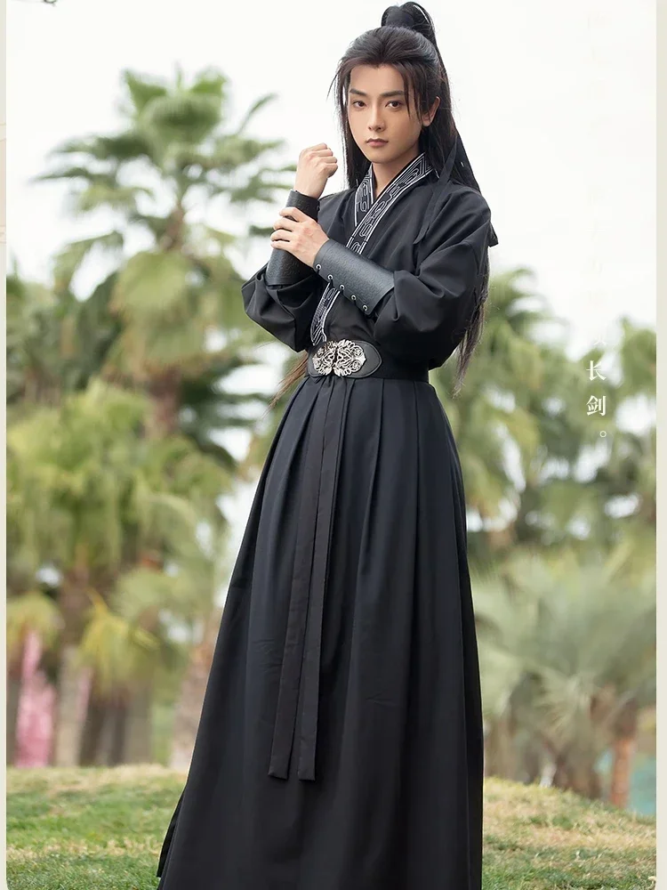 중국어 번체 Hanfu 의류 남자 고대 검객 할로윈 코스프레 의상 블랙 무대 공연 민족 Hanfu 복장