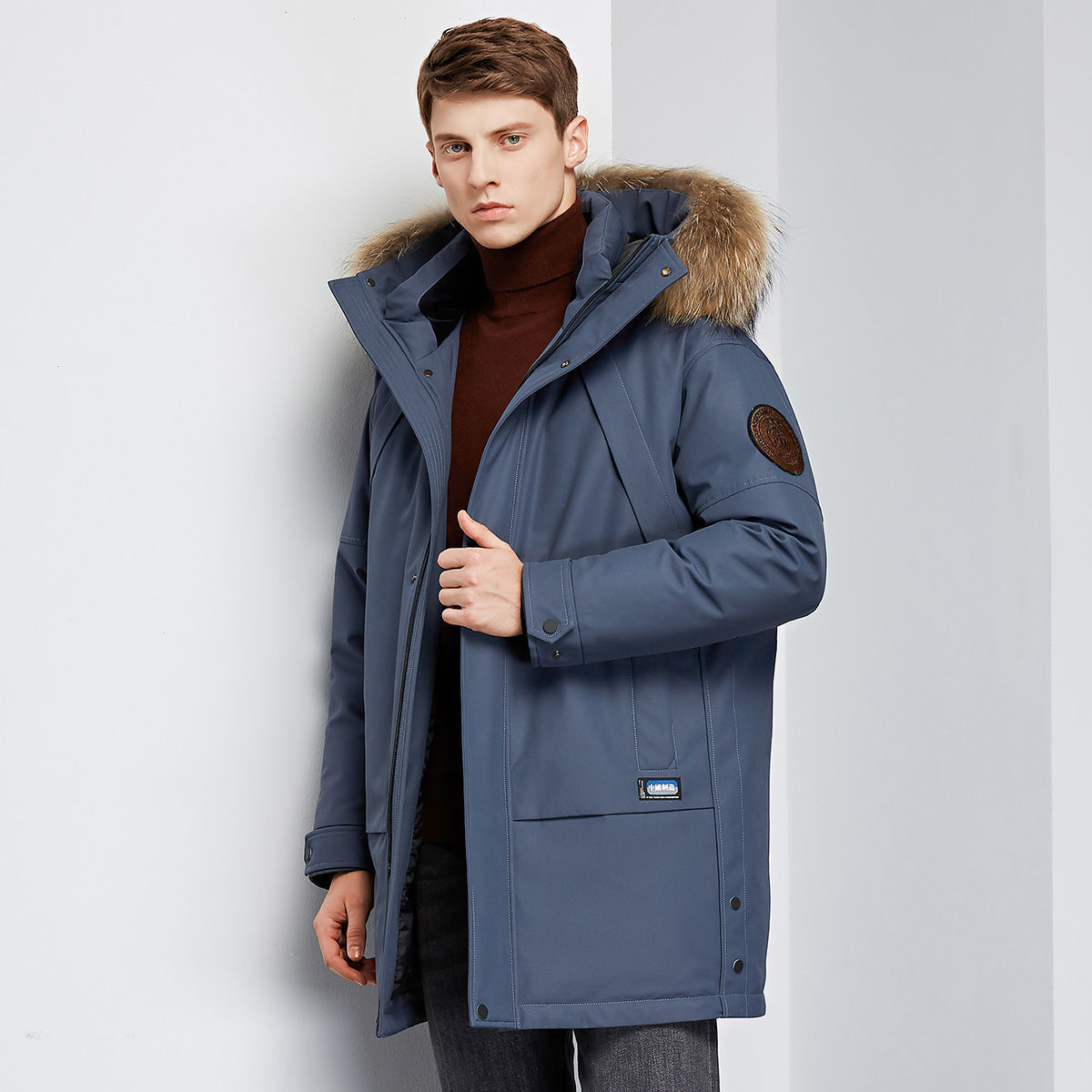 2023 Winterboetiek Modieus Warm Heren Casual Donsjack Met Capuchon En Bontkraag Van Het Merk High-End Herenjas Voor Heren, Legergroen