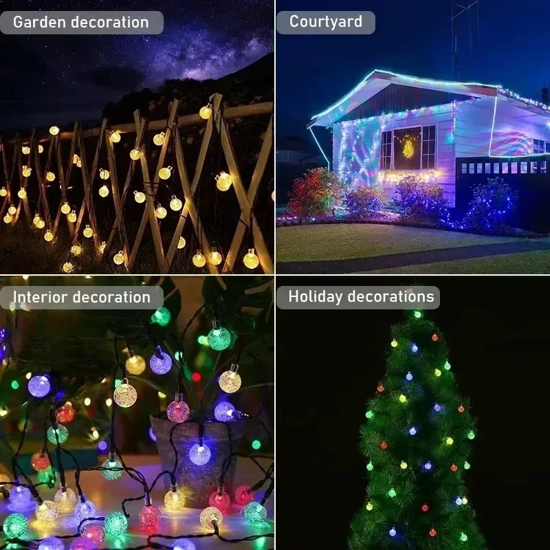 Luci a stringa a LED con globo di cristallo solare 60 LED 8 modalità di illuminazione IP65 Ghirlanda di Natale con luce fata per decorazioni per feste in giardino 1pz/2pz
