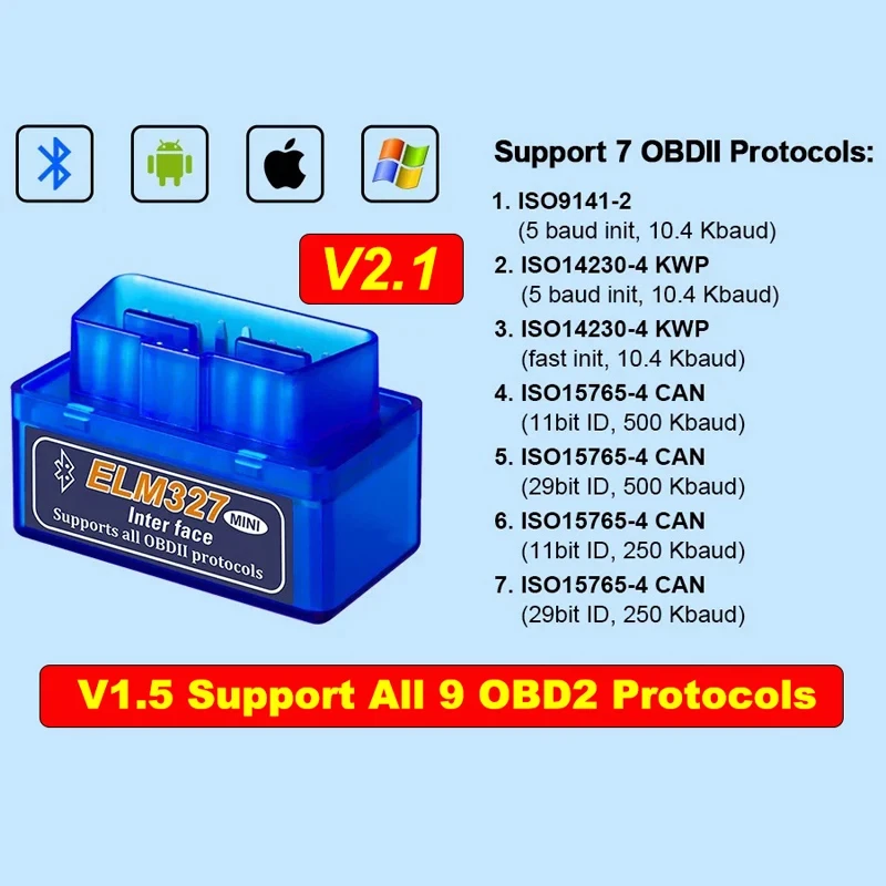 Skaner OBD2 Mini ELM327 V2.1 Bluetooth Czytnik Kodów Diagnostycznych Narzędzia Diagnostyczne Samochodowe Sprawdzanie Silnika Skanowanie Detektor Uszkodzeń Samochodu