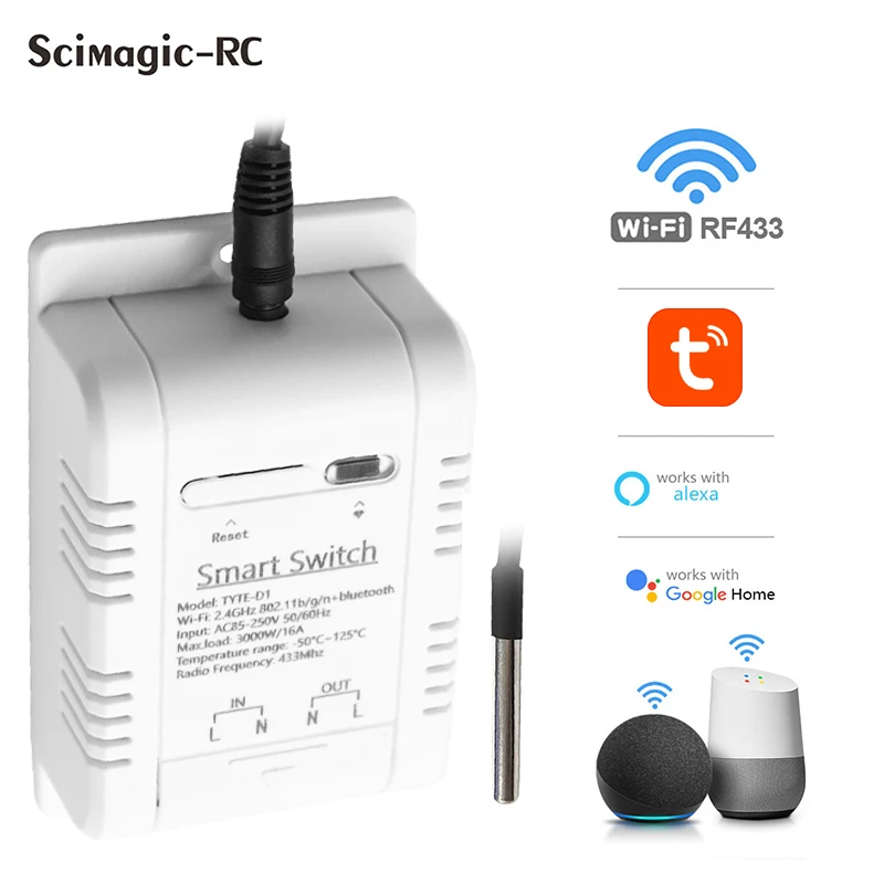 Envío Gratis, Sensor de interruptor de temperatura inteligente Tuya con salida de relé de sonda, Monitor remoto WiFi, funciona con Google Home Alexa