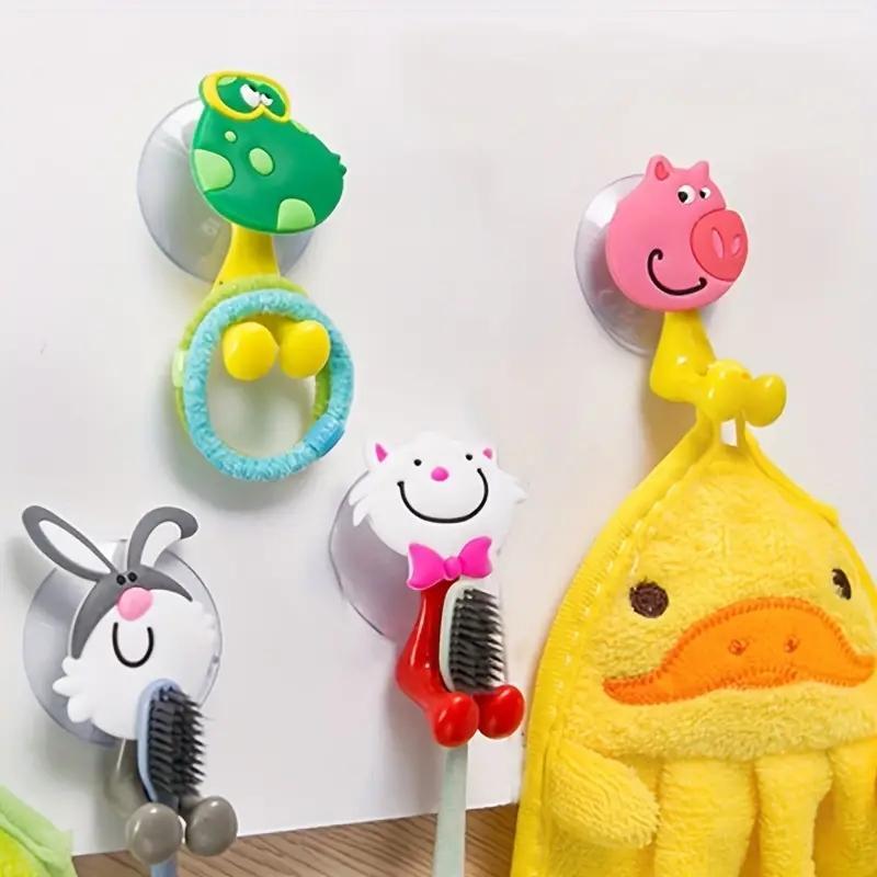 5pc Cute Cartoon Animal Toothbrush Holder,Wall OuntedToothbrush Storage Rack,BathroomMultifunctional Wall Hook,Toothbrush Holder