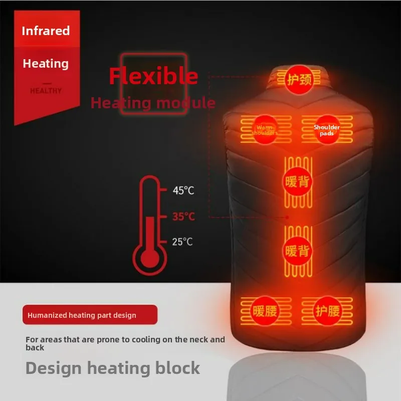 21-Zonen-Heizweste Herren USB-Infrarot-Thermojacke Intelligente beheizte Kleidung Neuer Winter Kältebeständiger dicker ärmelloser Mantel Wandern