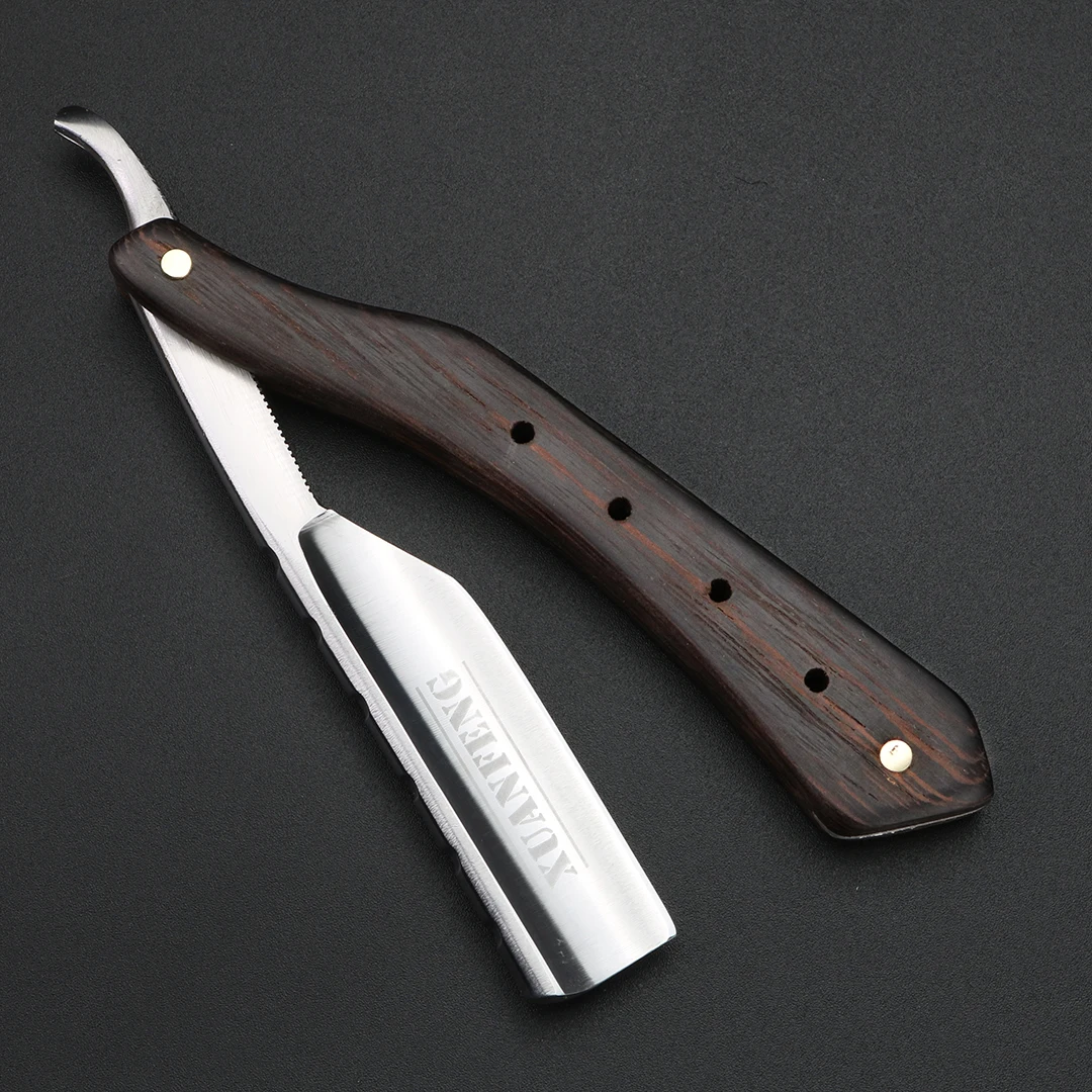 Wenge ไม้ Handle มีดโกนพับเหล็กชุบแข็งความแข็งสูง SHARP มีดโกนตรงมีดโกนผู้ชาย