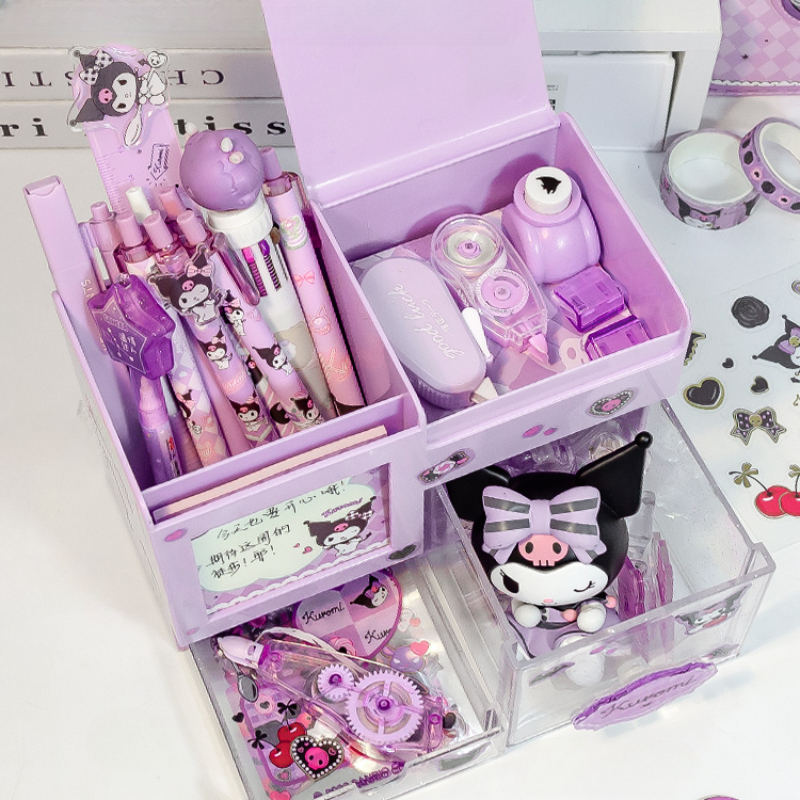 Miniso Sanrio ผู้ถือปากกา Kawaii Kuromi Melody Cinnamoroll สติกเกอร์เดสก์ท็อปกล่องเก็บความจุขนาดใหญ่เครื่องเขียน