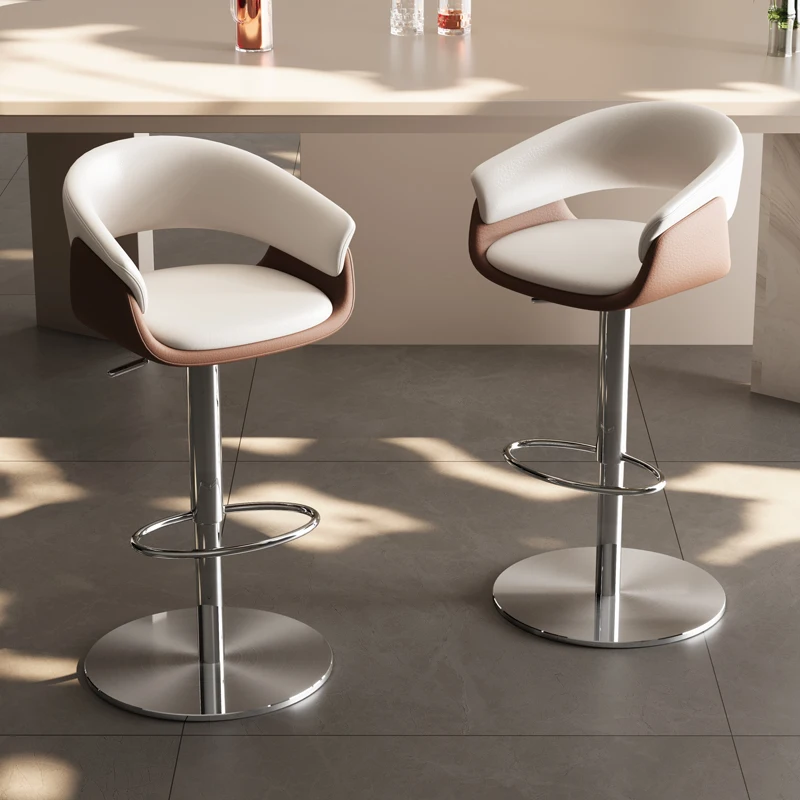 Adjustable Height Luxury Bar Stools Swivel Back Arm Rest Nordic Bar Stool Sturdy Stainless Steel Silla De Barra Modern Furniture
