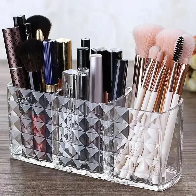 Soporte acrílico transparente para brochas de maquillaje, organizador de cosméticos de escritorio, caja de almacenamiento de lápiz labial, soporte de exhibición de esmalte de uñas, estuche de joyería