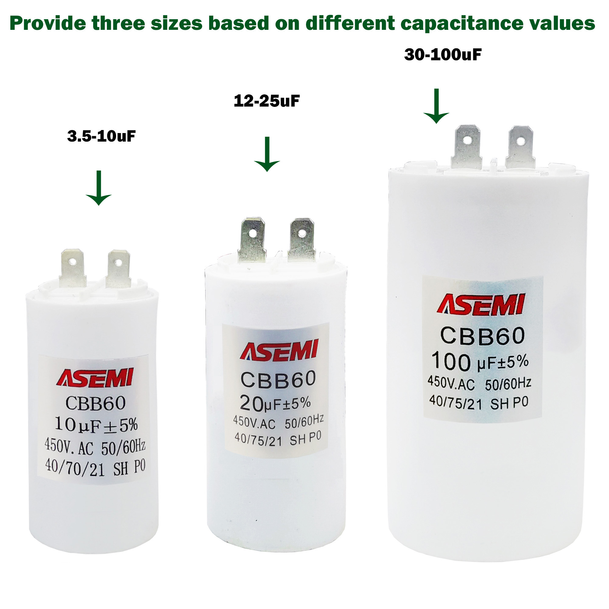 CBB60 450V Motor de lavado condensador de arranque bomba de agua 3,5 4 5 6 8 9 10 12 14 15 16 18 20 25 30 UF herramientas de reparación