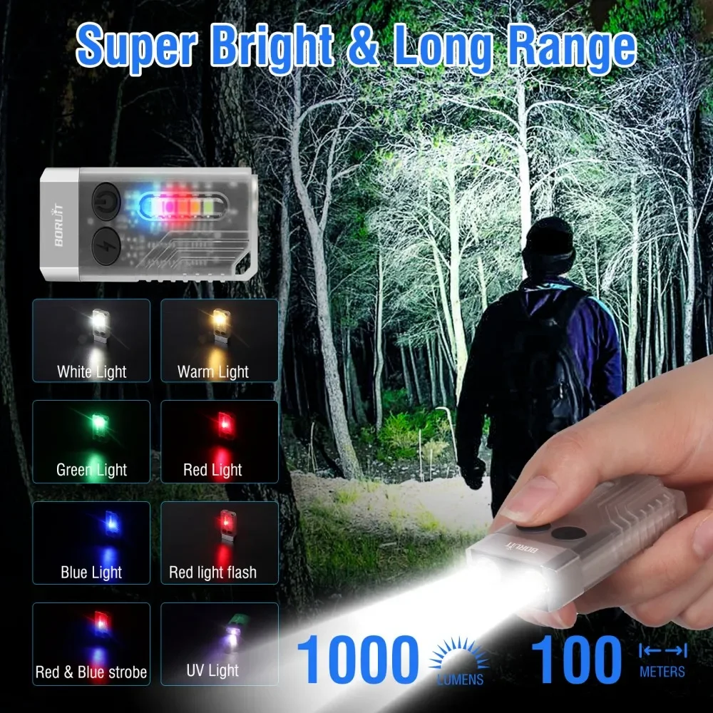 BORUiT V10 EDC llavero LED linterna fluorescente tipo C linterna recargable luz de trabajo imán zumbador 365nm UV V3 Plus linterna