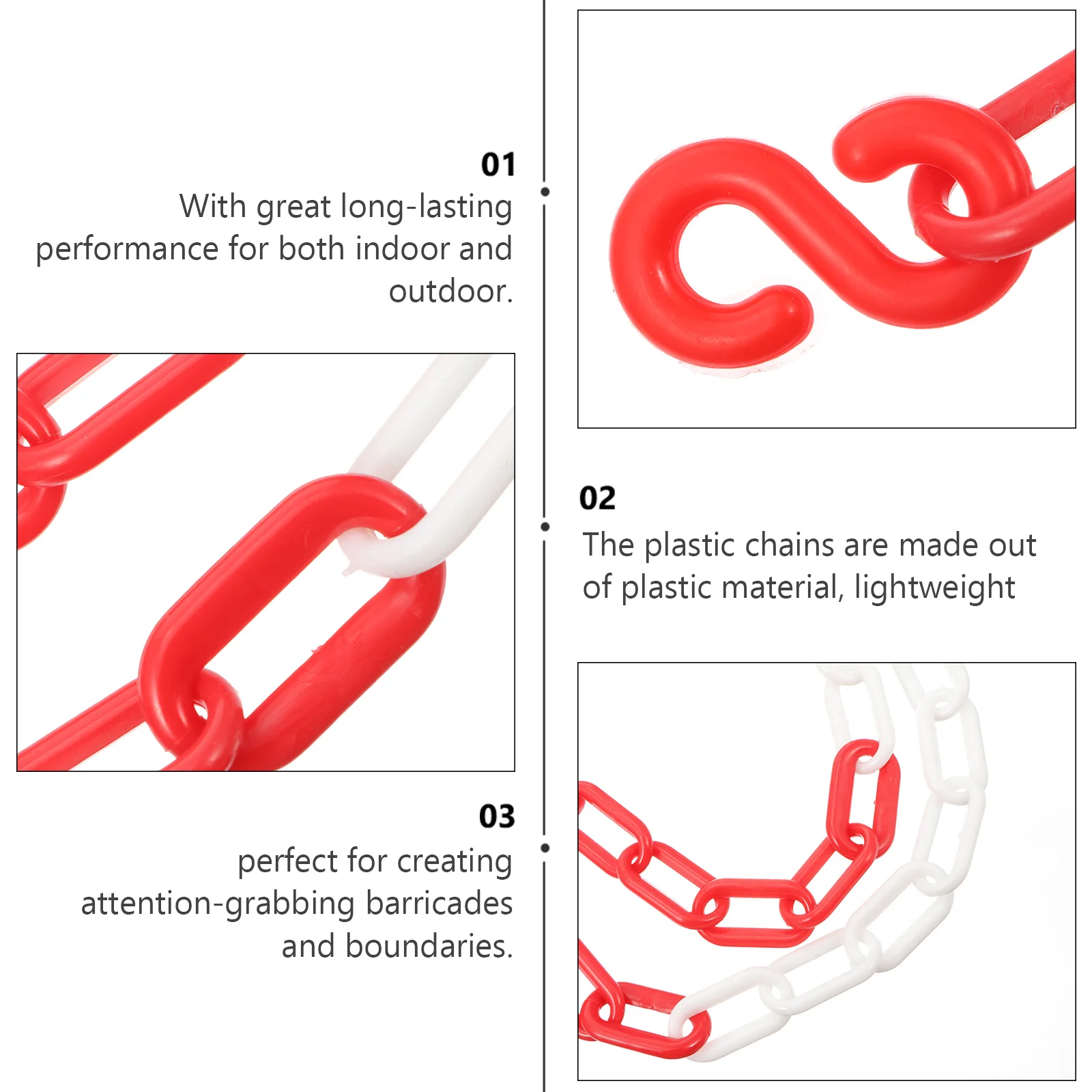 5M Plastic Safety Chain Red White Caution Link Lightweight Crowd Control Traffic Barrier Chain Ideal Caution Security Chain Link