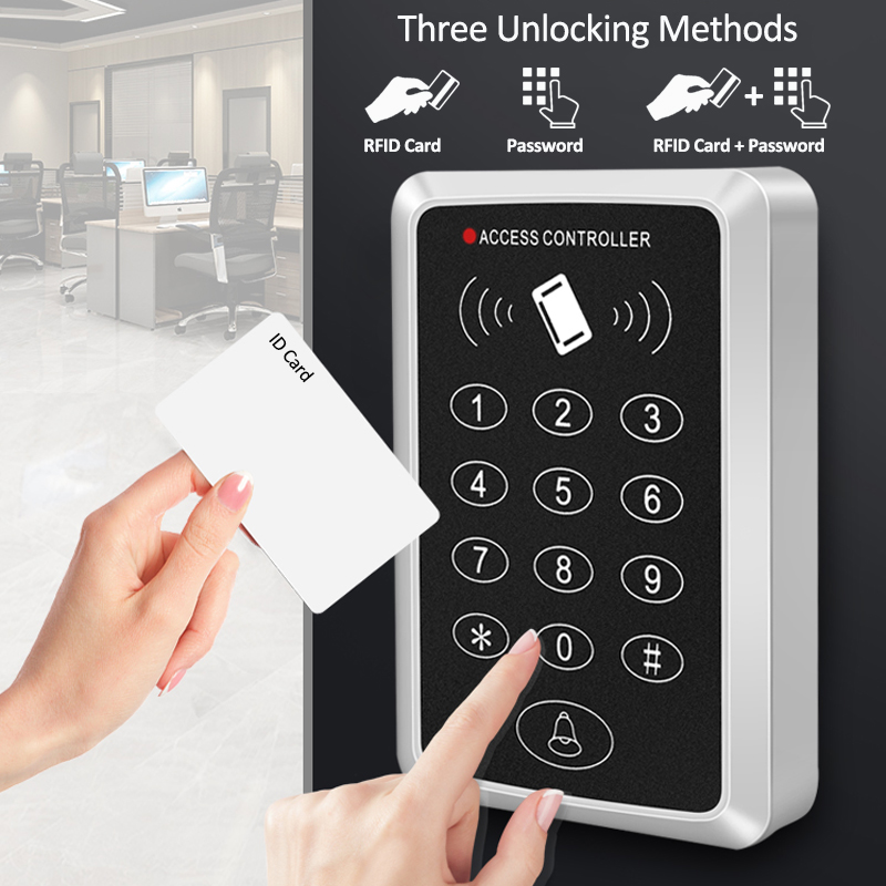 Teclado de Control de acceso RFID de 125KHz, lector de tarjetas EM, sistema de Control de acceso de puerta, sistema de teclado abridor de cerradura de puerta