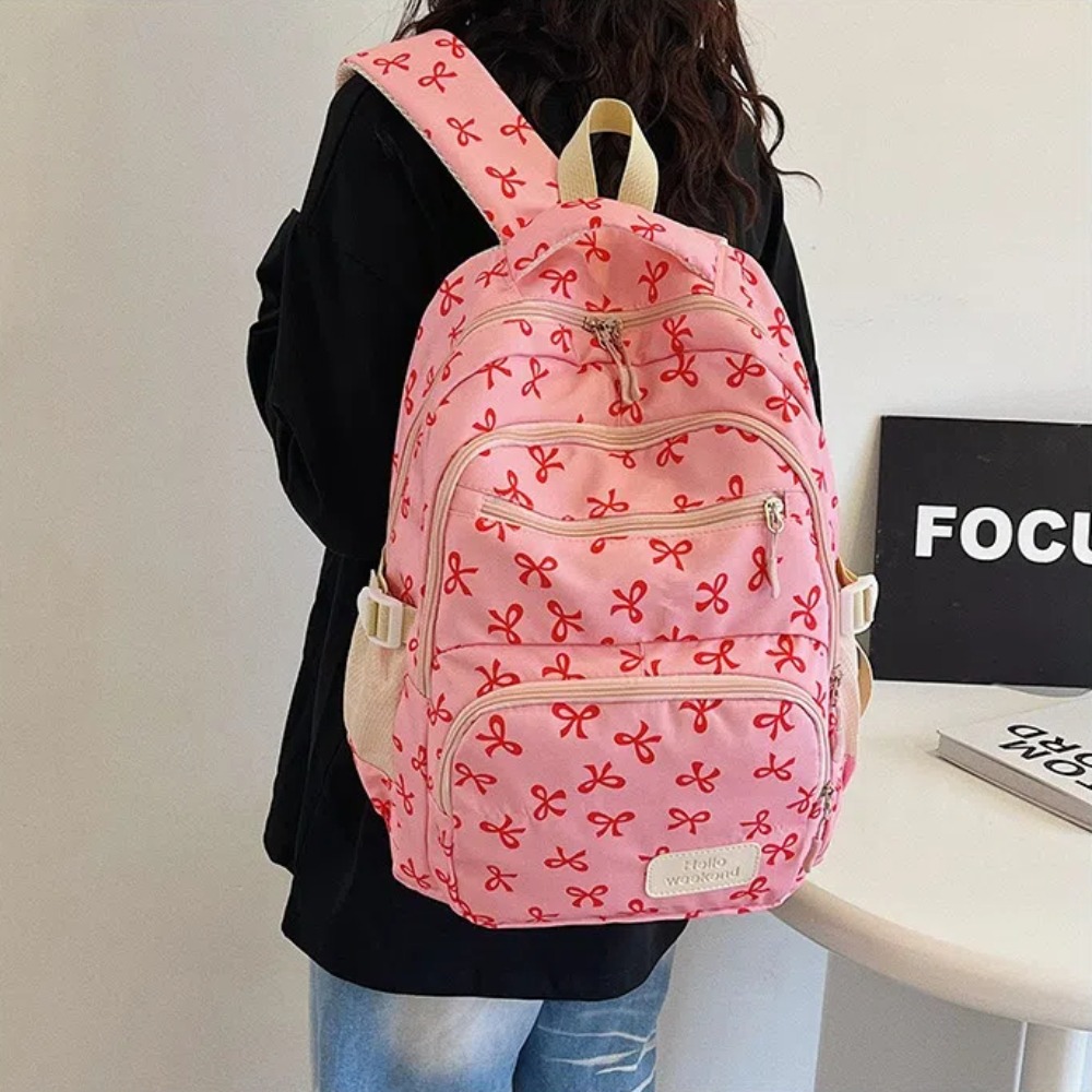 3 Teile/satz Mode Große Kapazität Bogen Rucksack Bogen Druck Nylon Schule Tasche Verstellbaren Riemen Student Rucksack