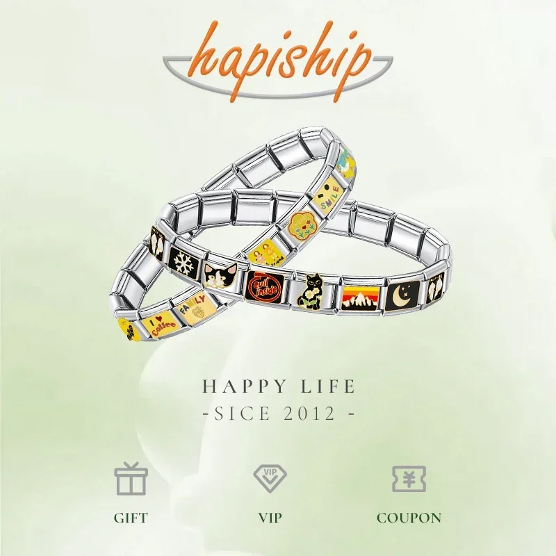 Hapiship 9 ミリメートル幅オリジナルデイジーハート愛蝶ママ猫オートバイ象チャームフィット 9 ミリメートルブレスレットジュエリーメイキング DJ009