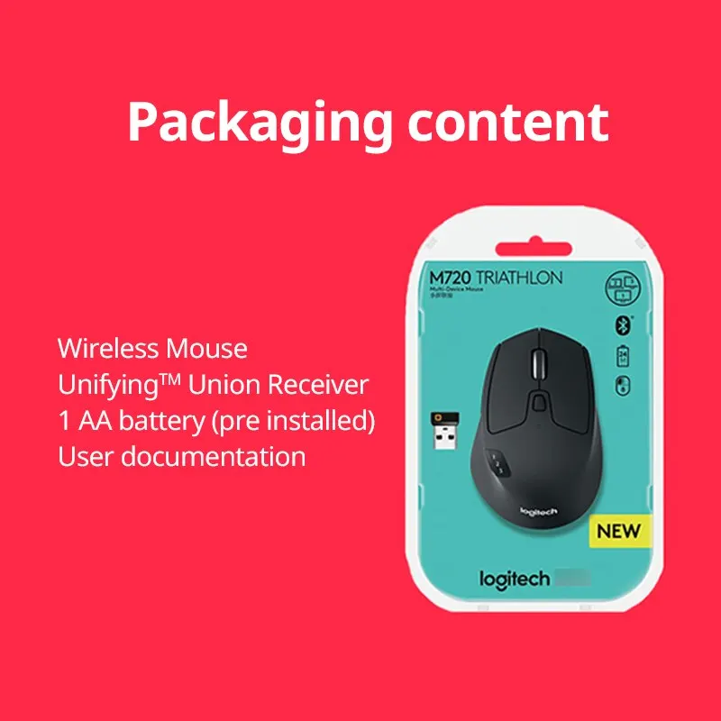 Logitech M720 Triathlon Multi-Device Wireless Mouse Bluetooth USB Unifying Receiver 1000 DPI 8 Buttons For Laptop PC Mac iPadOS
