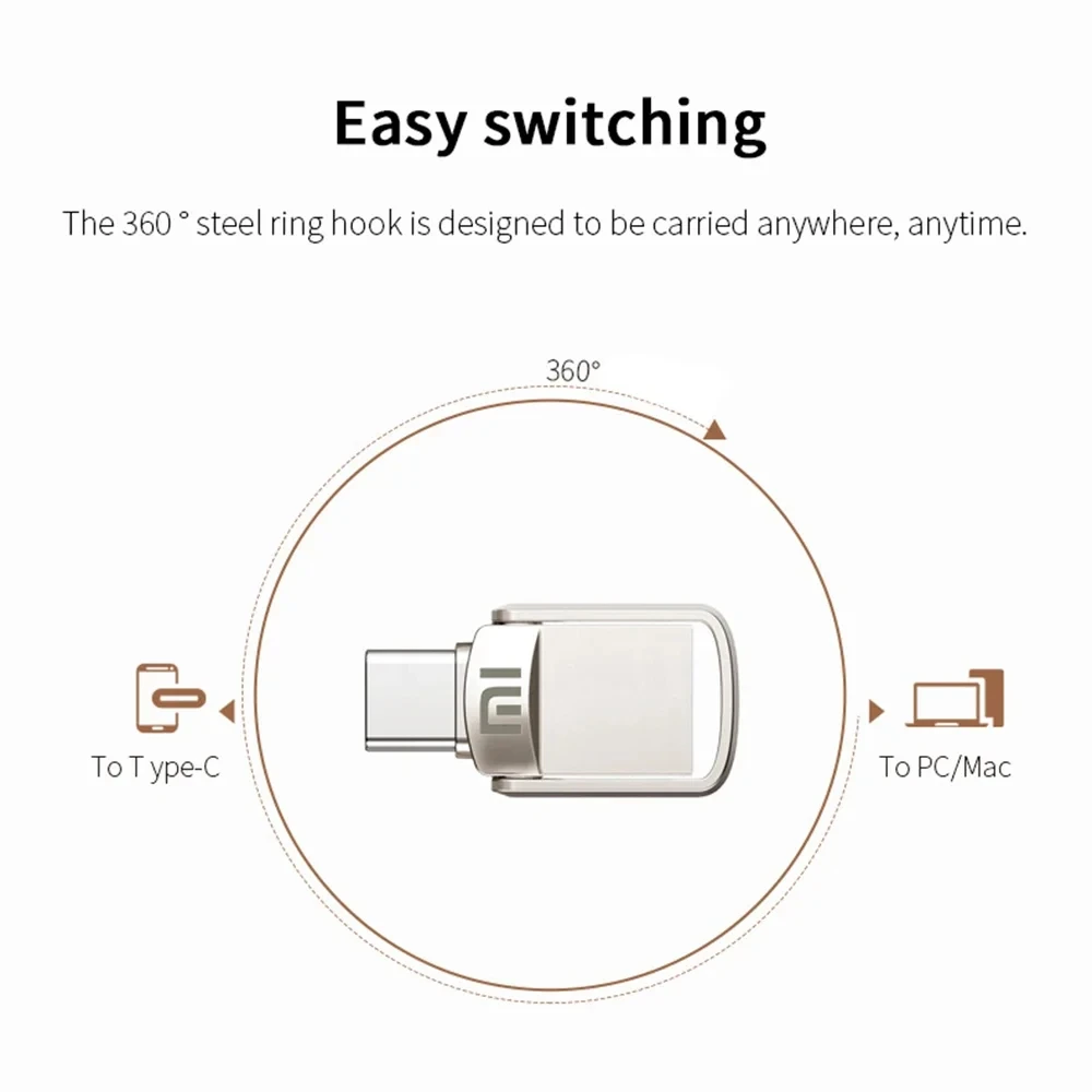 XIAOMI 2TB Metal Pendrive 2 IN 1 OTG 1TB 512GB USB Flash Drives 256GB 2TB USB 3.2 Pen Drive Memory Stick Type C For Cellphone PC