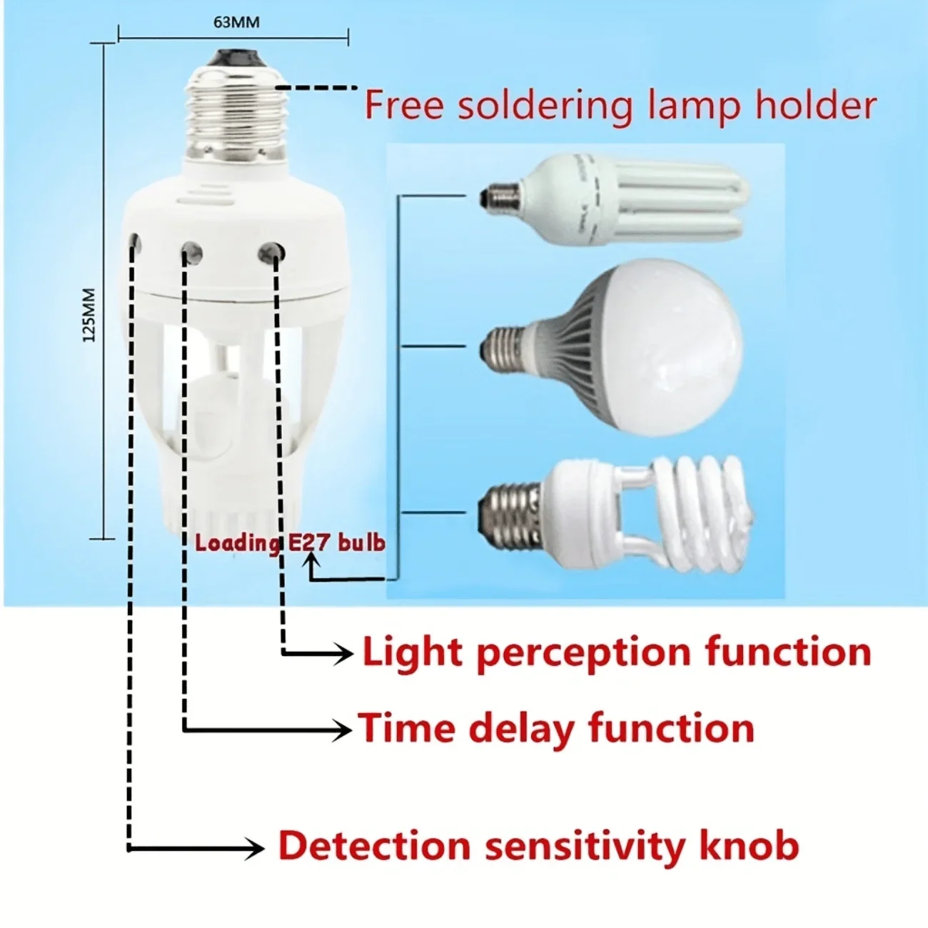 PIR Motion Sensor Light ซ็อกเก็ต 85-265V เวลาหน่วงเวลาเซ็นเซอร์อินฟราเรด E27 LED โคมไฟกลางคืนฐานอะแดปเตอร์สวิทช์อัตโนมัติ